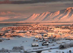Islandia, Reykjavik, Miasto, Góry, Zima