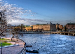 Szwecja, Sztokholm, Miasto, Rzeka, Drzewa
