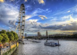 Londyn, Rzeka, Most, Barki, Koło, Widokowe, Big Ben