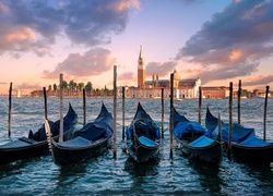 Wenecja, Panorama, Niebieskie, Gondole