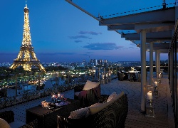 Hotelowy, Taras, Wieża Eiffla, Panorama, Miasta, Paryż, Francja