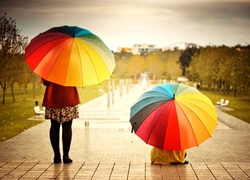Kolorowe, Parasolki, Dwie, Kobiety, Basen, Deszcz