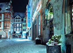 Zima, Domy, Ulica, Noc, Niemcy