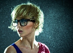 Kobieta, W Deszczu, Okulary, Zbliżenie
