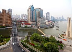 Wieżowce, Most, Szanghaj, Chiny