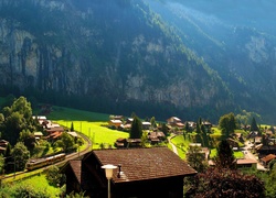 Góry, Domy, Lauterbrunnen, Szwajcaria