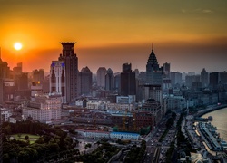 Chiny, Szanghaj, Miasto, Zachód słońca