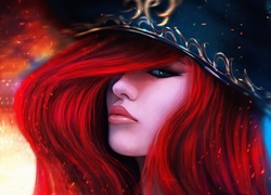 Kobieta, Czerwone, Włosy, Spojrzenie