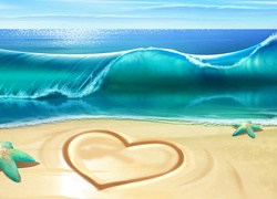 Grafika, Morze, Plaża, Serce