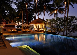 Hotel, Basen, Palmy, Noc, Bali