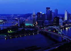 Drapacze, Chmur, Rzeka, Ohio, Mosty, Pittsburgh, Panorama, Miasta, Nocą