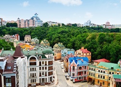 Kolorowe, Domy, Drzewa, Ulica, Ukraina