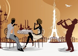 Kawiarnia, Ludzie, Paryż, Grafika 2D