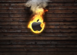 Apple, Logo, Płomienie, Deski