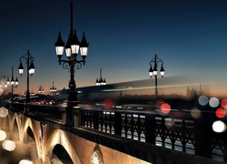 Francja, Bordeaux, Rzeka, Zabytkowy, Most, Latarnie