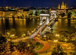 Budapeszt, Rzeka, Most, Noc