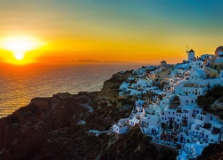 Greckie, Miasto, Morze, Zachód Słońca