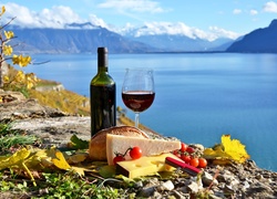 Jezioro, Góry, Wino, Piknik