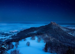 Góry, Zima, Noc, Zamek, Hohenzollern