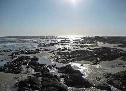 Plaża, Kamienie, Morze, Niebo, Promienie Słońca