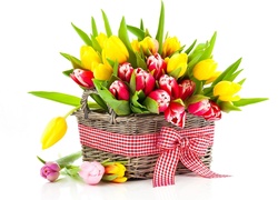 Bukiet, Kwiatów, Tulipany, Kosz