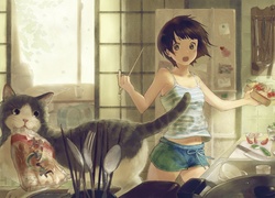 Manga, Anime, Kot, Dziewczyna