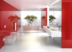 Łazienka, Czerwona, Drzewko, Ręcznik, Oświetlenie