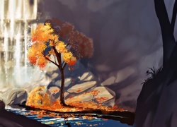 Jesień, Drzewo, Rzeka, Cień, 2D