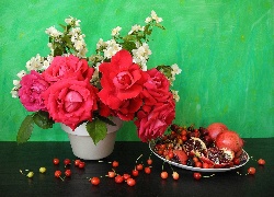 Kompozycja, Jaśmin, Róże, Granaty, Bukiet Kwiatów
