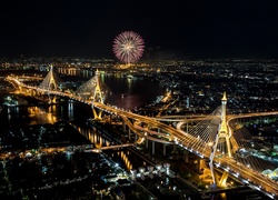 Tajlandia, Bangkok, Miasto, Nocą, Most
