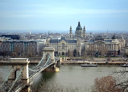 Węgry, Budapeszt, Most, Łańcuchowy, Rzeka, Dunaj, Panorama, Miasta