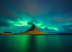 Góry, Morze, Zorza Polarna, Islandia