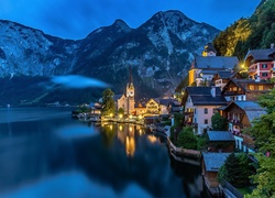 Domy, Góry, Jezioro, Hallstatt, Austria
