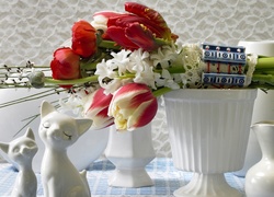 Figurki, Ceramiczne, Bukiet, Kwiatów, Tulipany