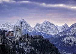 Zamek, Neuschwanstein, Zima, Góry