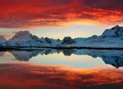 Norwegia, Góry, Odbicie, Śnieg