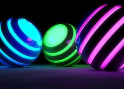Grafika 3D, Neonowe, Kule, Świecące