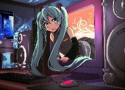 Vocaloid, Hatsune Miku, Monitor, Głośniki, Komputer