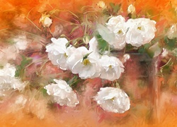 Malarstwo, Obraz, Białe, Kwiaty, Róże