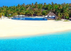 Malediwy, Ocean, Plaża, Palmy, Kurort, Velassaru, Basen