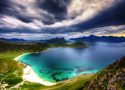 GOry, Chmury, Jezioro, Norwegia, Z lotu ptaka