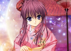 Dziewczynka, Kimono, Parasol
