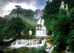 Wodospad, Thi Lo Su, Tajlandia, Kaskada, Drzewa