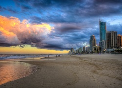 Plaża, Chmury, Zdjęcie miasta
