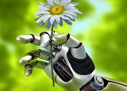 Kwiatek, Margarytka, Ręka, Robot, 3D