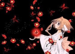 Manga Anime, Dziewczyna, Kwiaty, Motyle, Noc