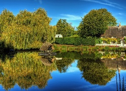 Staw, Drzewa, Dom, Wieś Crawley, Anglia