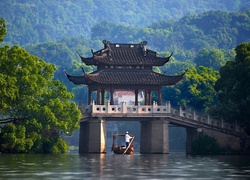 Chiny, Rzeka, Lasy, Most, Łódka