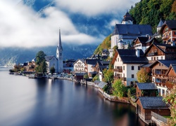 Góry, Jezioro, Domy, Hallstatt, Austria