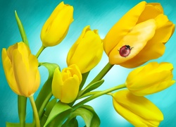 Żółte, Tulipany, Biedronka